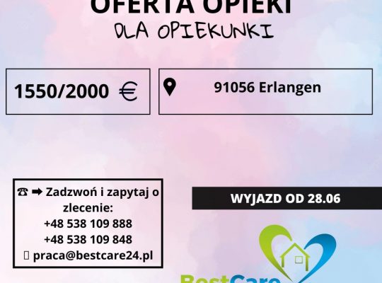 Oferta opieki w 91056 Erlangen 1550 euro/ od 28.06